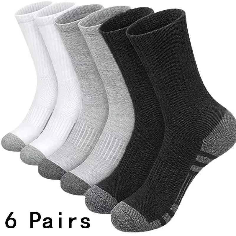 6 Pairs of MEN'S Sports Socks, Sweat Absorbing, Comfortable and Breathable, Suitable for Basketball Training and Outdoor Running