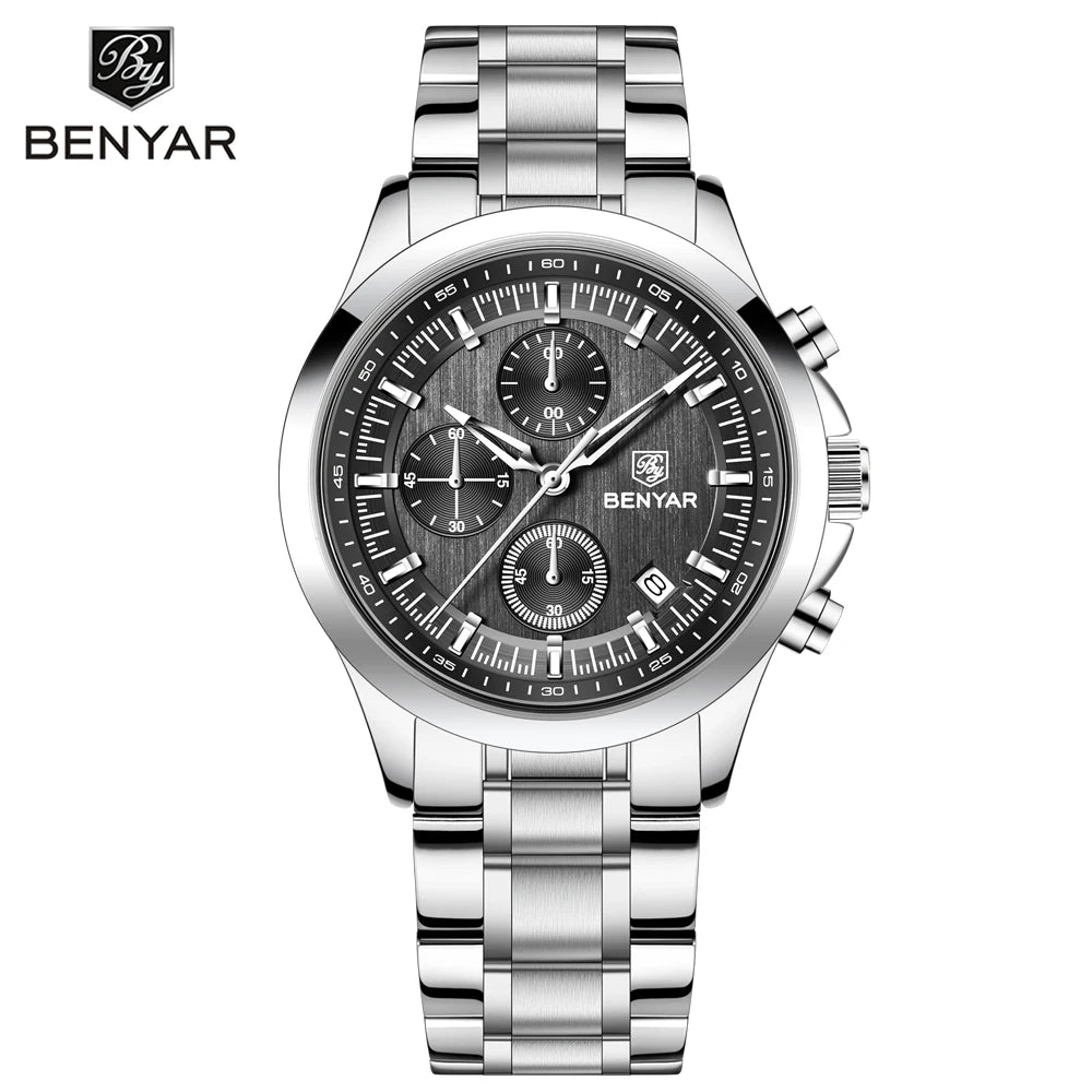 BENYAR Men's Watches Luxury Quartz Wristwatches Chronograph Watch Men Gifts Waterproof Stainless Steel Clock Reloj Hombre 2025