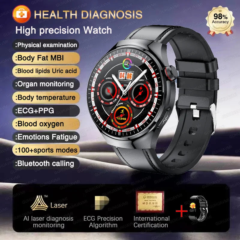 2025 High precision ECG Uric Acid Blood Fat Smart Watch Men Body Fat Blood pressure Heart rate Pulse Health  Watches