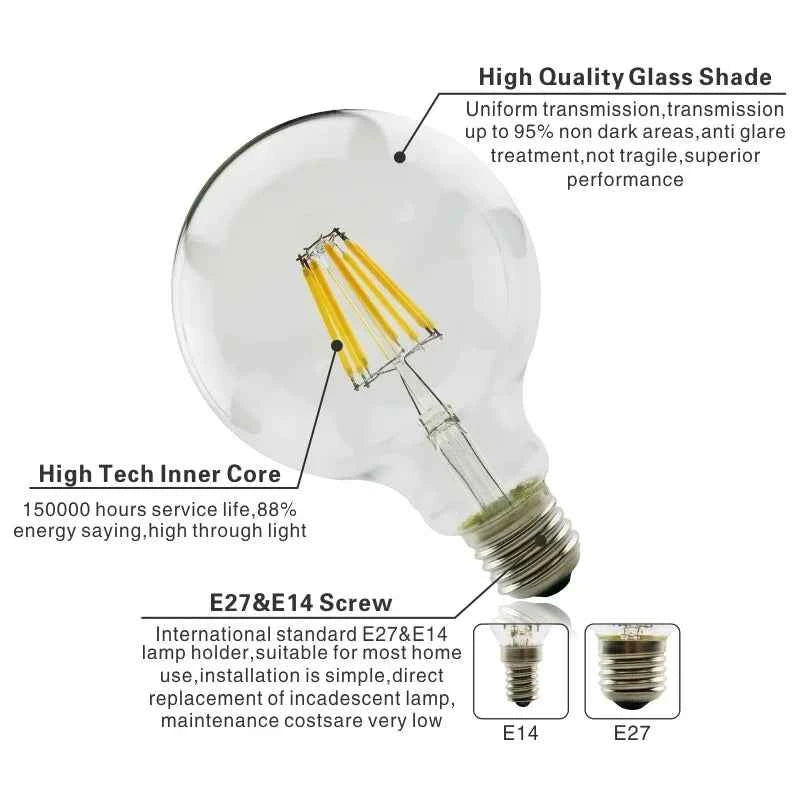 LED Retro Edison Bulb E14 E27 AC 220V 2W 4W 6W 8W Vintage Glass Lamp C35 G45 A60 ST64 G80 G95 G125 Led Filament Light Home Decor