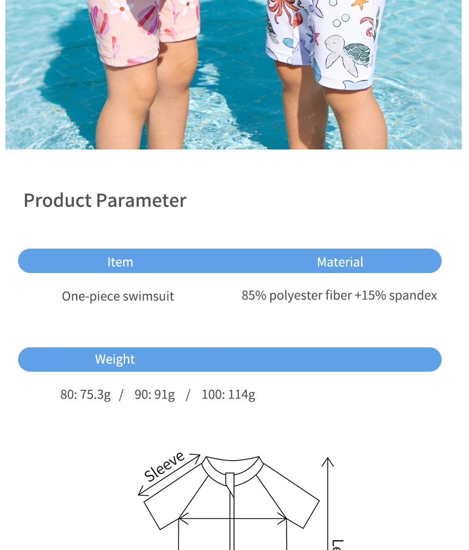 Happyflute Kids Short Sleeve One-Piece Swimsuit Quick Dry Toddler Summer Rash Guard with Shorts ，Sun Protection Suit