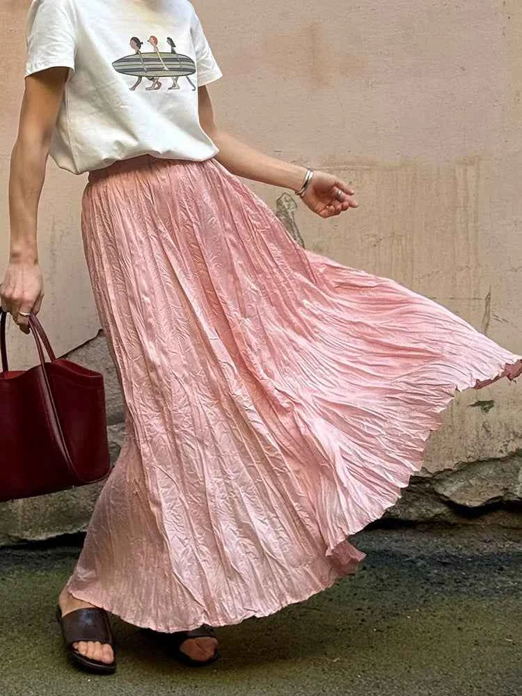 KarSaNy Long Pleated Skirts For Woman High Waist Large Hem White Skirt Summer Women's A Line Maxi Skirts For Women 2026 Long
