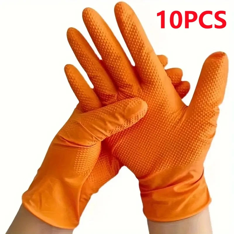 8Mil Super Duty Orange Nitrile Gloves Disposable Diamond Textured Safety Protective Work Gloves Auto Mechanic Industrial Gloves