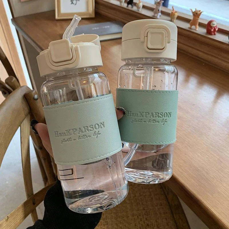 500ml Portable Water Bottle with Straw Creative Cute Leak-proof Plastic Drinking Bottle for Milk Coffee Tea Juice
