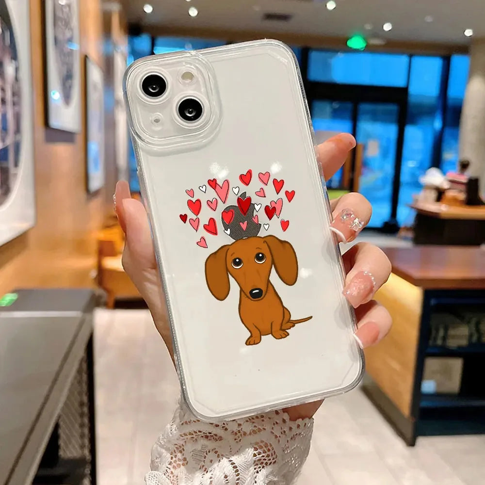 Cute Dachshund Bulldog Phone Case for iPhone 16 11 12 13 14 15 Pro Max Mini SE 7 8 Plus Animal Cover Cartoons Dog Fundas Coque