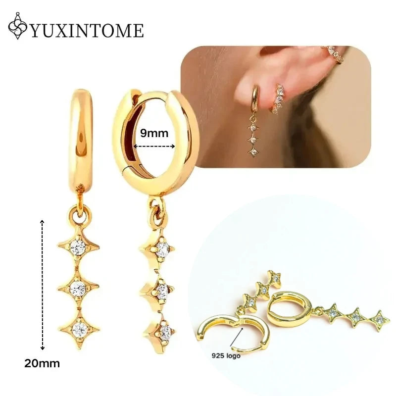 Women's 925 Sterling Silver Ear Needle Crystal Zircon Water Droplets Stud Hoop Gold Huggie Earrings Premium Luxury Party Jewelry