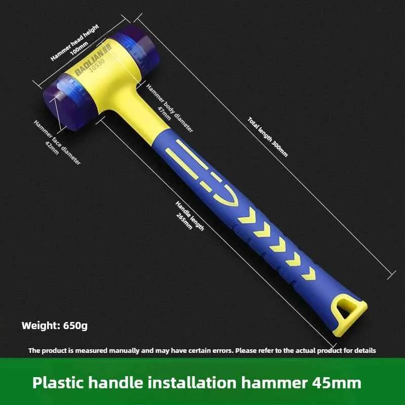 1 double headed installation hammer, 25mm to 45mm rubber hammer with rubber handle, detachable insulated installation hammer