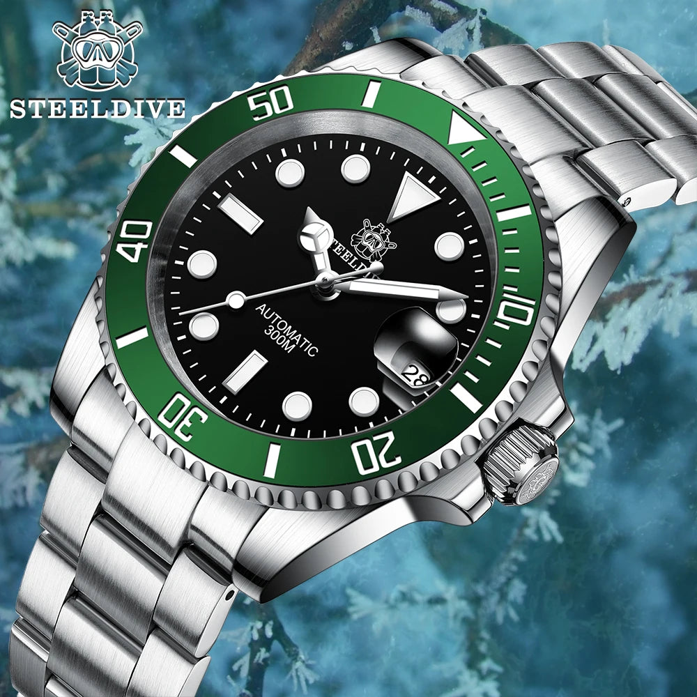 STEELDIVE SD1953 New Arrival Stainless Steel Bi-Color Dial NH35 Automatic Watch 300M Waterproof Sapphire Glass Men Dive Watches