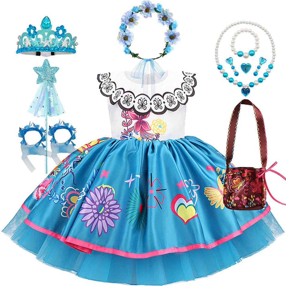 Little Girl Mirabel Dress Encanto Charm Disguise Costume Toddler Girl Birthday Party Fantasy Outfits Kids Princess Dress