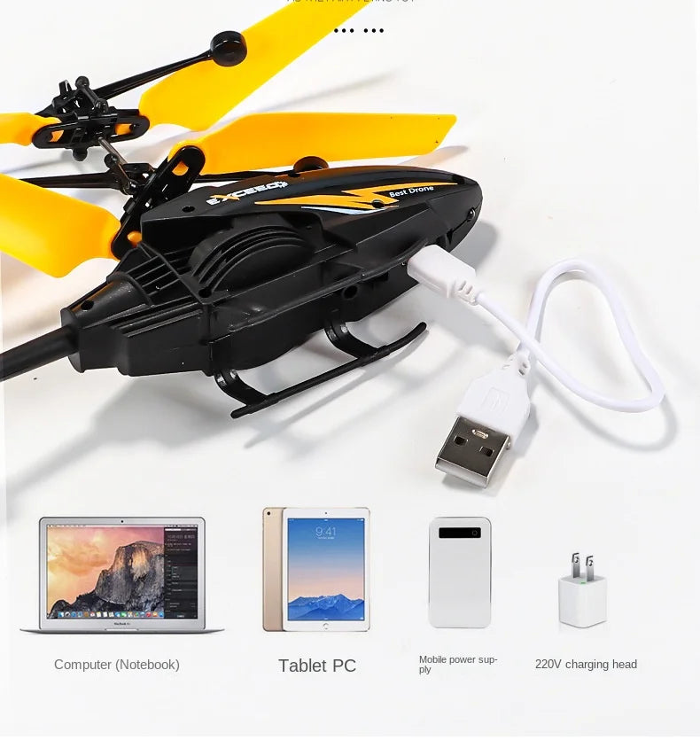 RC Helicopter 2CH Induction Remote Control Floating Airplane Gesture Control Aircraft Suspension Quadcopter with LED Kid Gift