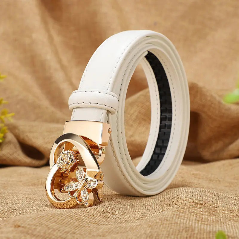 New Belts Women Luxury Famous Brand Designer Female Belt Candy Color High Quality Dress Cowhide Leather Automatic Buckle LB2202