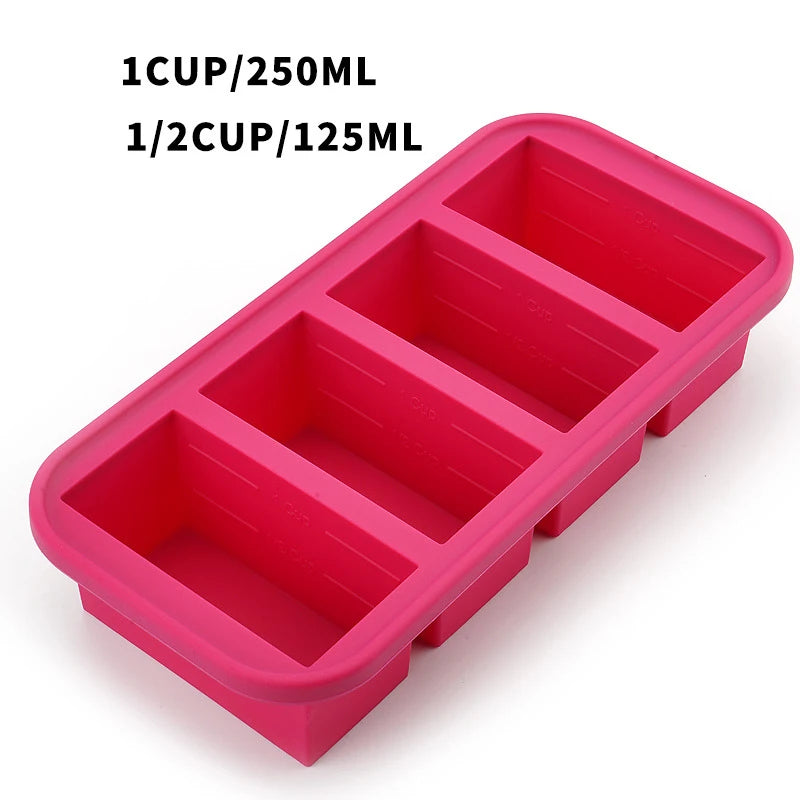 1PC 2/4/6Grid Silicone Freezer Mold with Lid Refrigerated Food Storage Box Food Box Ice Tray Mold Ice Box Fresh-keeping Box
