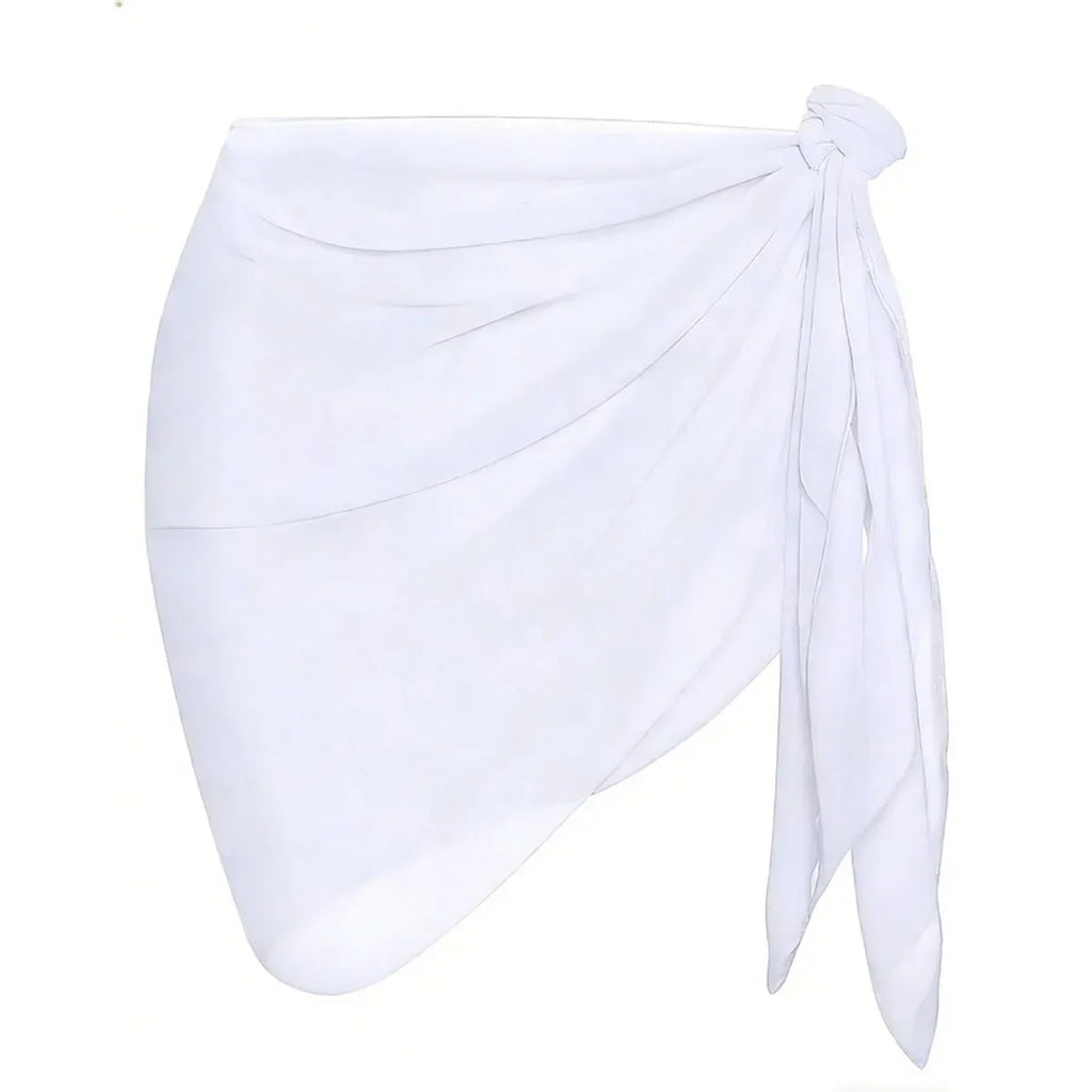 Summer Women Solid Color Short Bikini Wrap Chiffon Skirt Lightweight Scarf Swimsuit Hoodie Beach Swimming Hoodie Skirt