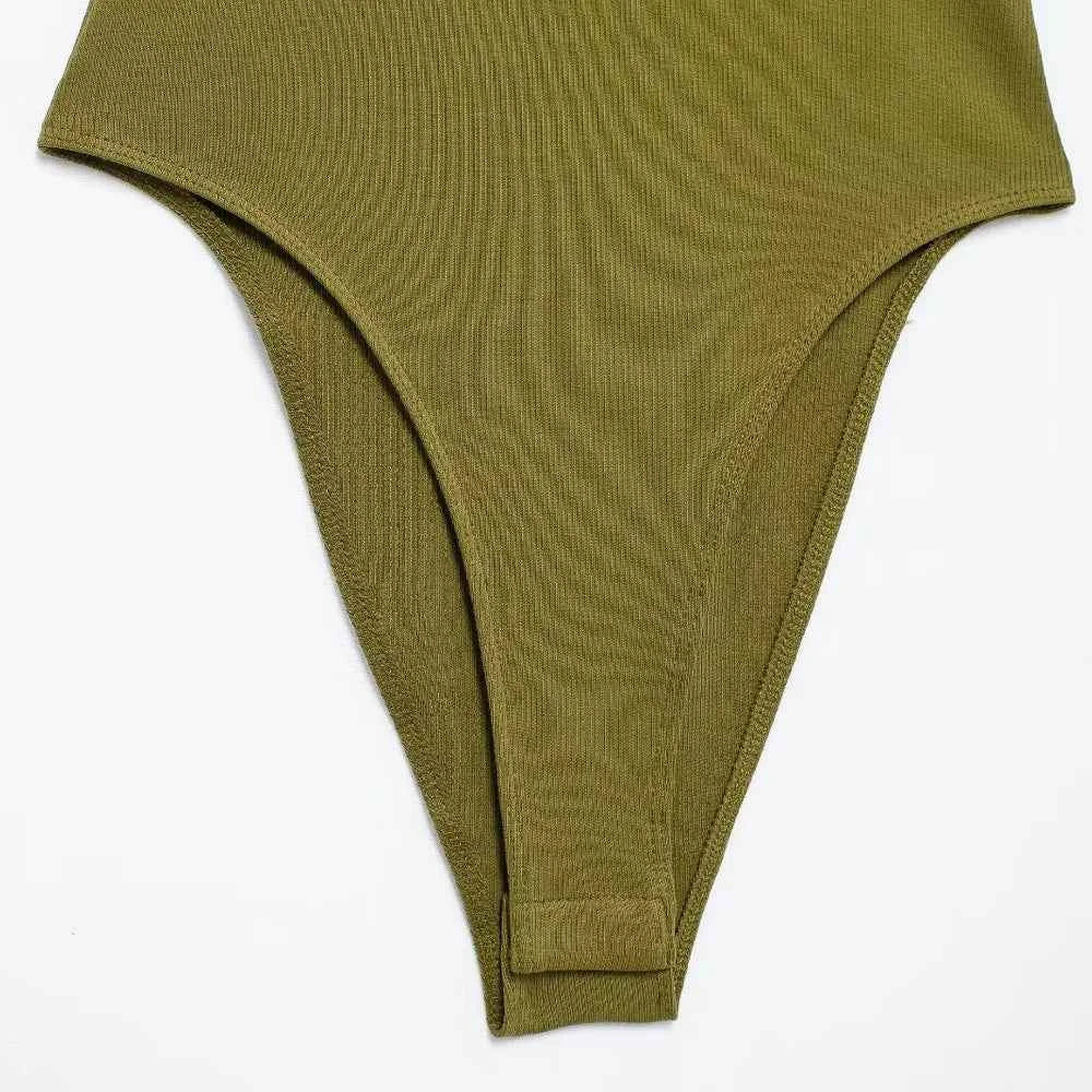 Skinny Ribbed Bodysuits for Women, O Neck, Straps, Snap-Button, Female Playsuits, Sexy Fashion