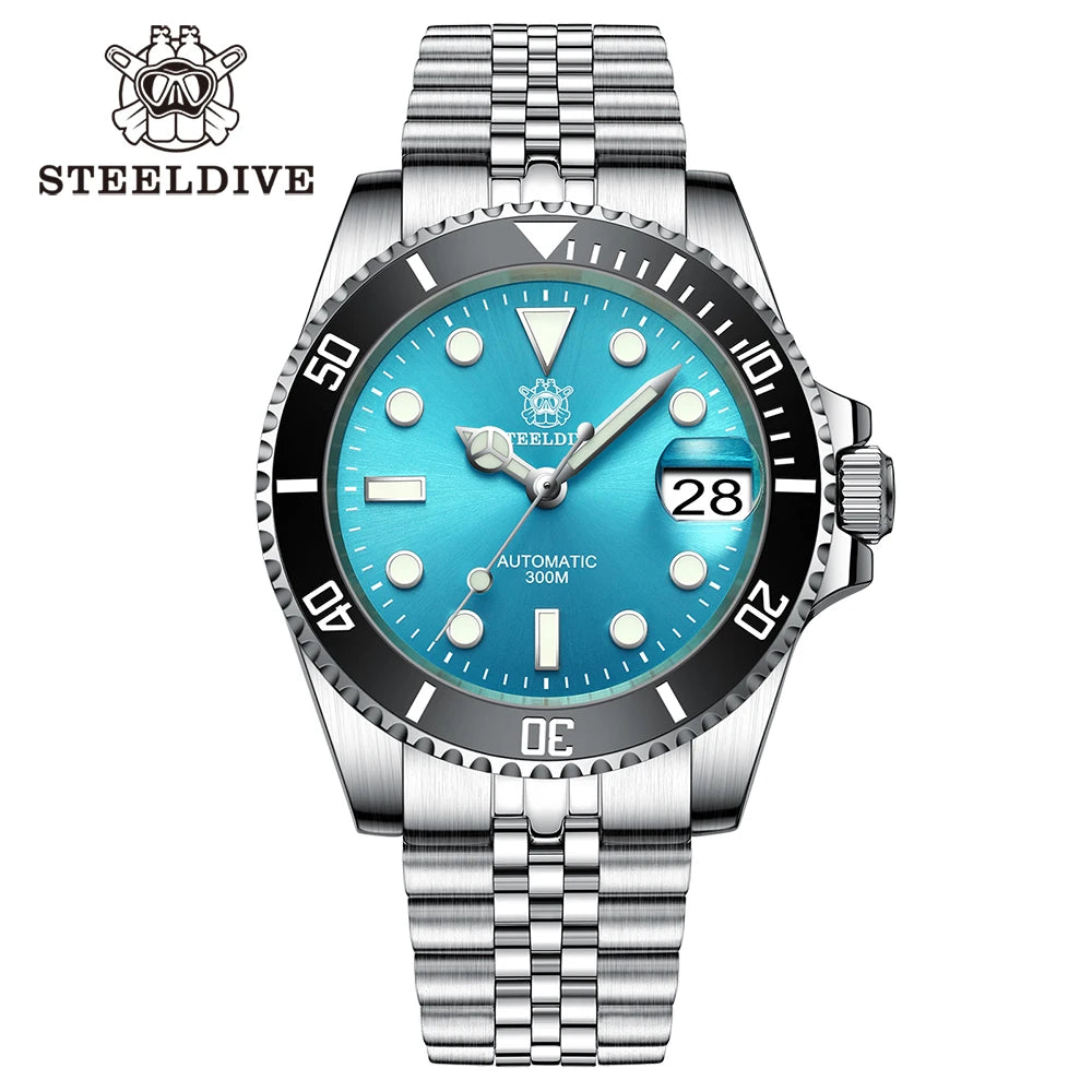 STEELDIVE SD1953 New Arrival Stainless Steel Bi-Color Dial NH35 Automatic Watch 300M Waterproof Sapphire Glass Men Dive Watches