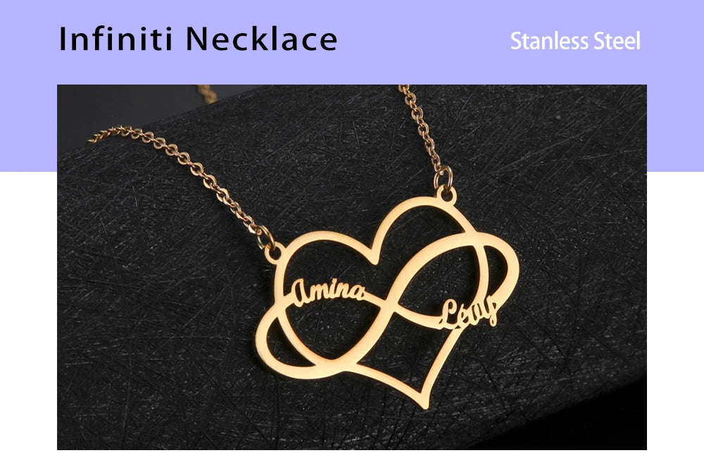 Infinite Symbol Personalized Necklace Name Heart Custom Chain Family Gift For Women Men Couple Friend Stainless Steel Jewelry