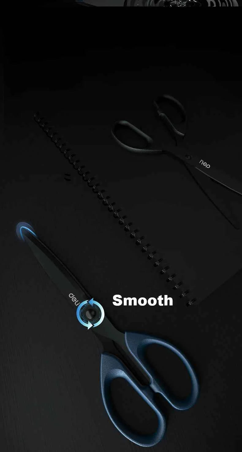 Deli Black Blade Scissors Stationery 180mm 7 Inch Stainless Steel Anti-Rust Sharp Office Home School Craft Cutting Tool