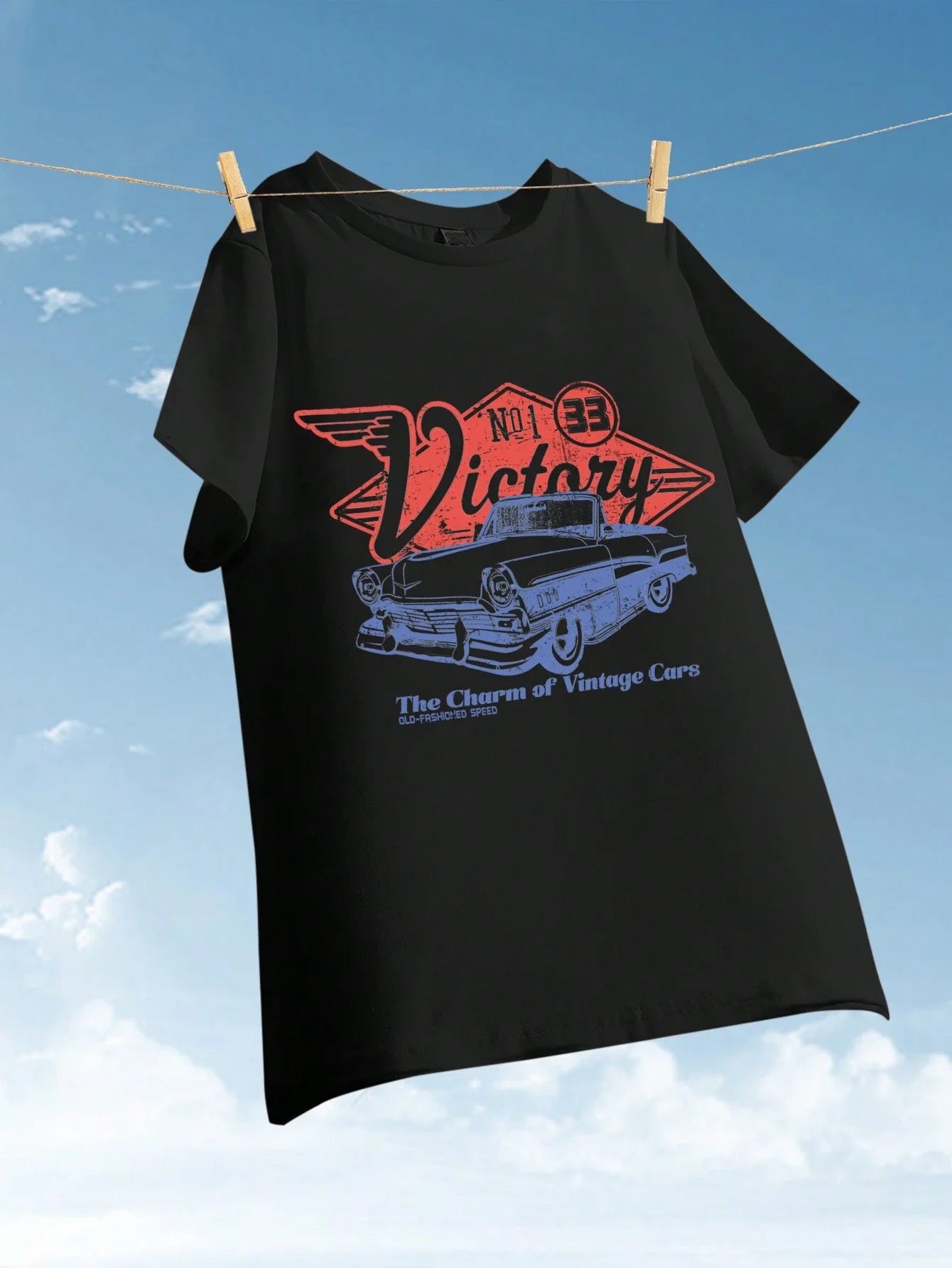 Women Cotton T-shirts The Charm Of Vintage Cars Victory Printing Short Sleeve O-Neck Loose Tops Summer Street Female Clothes