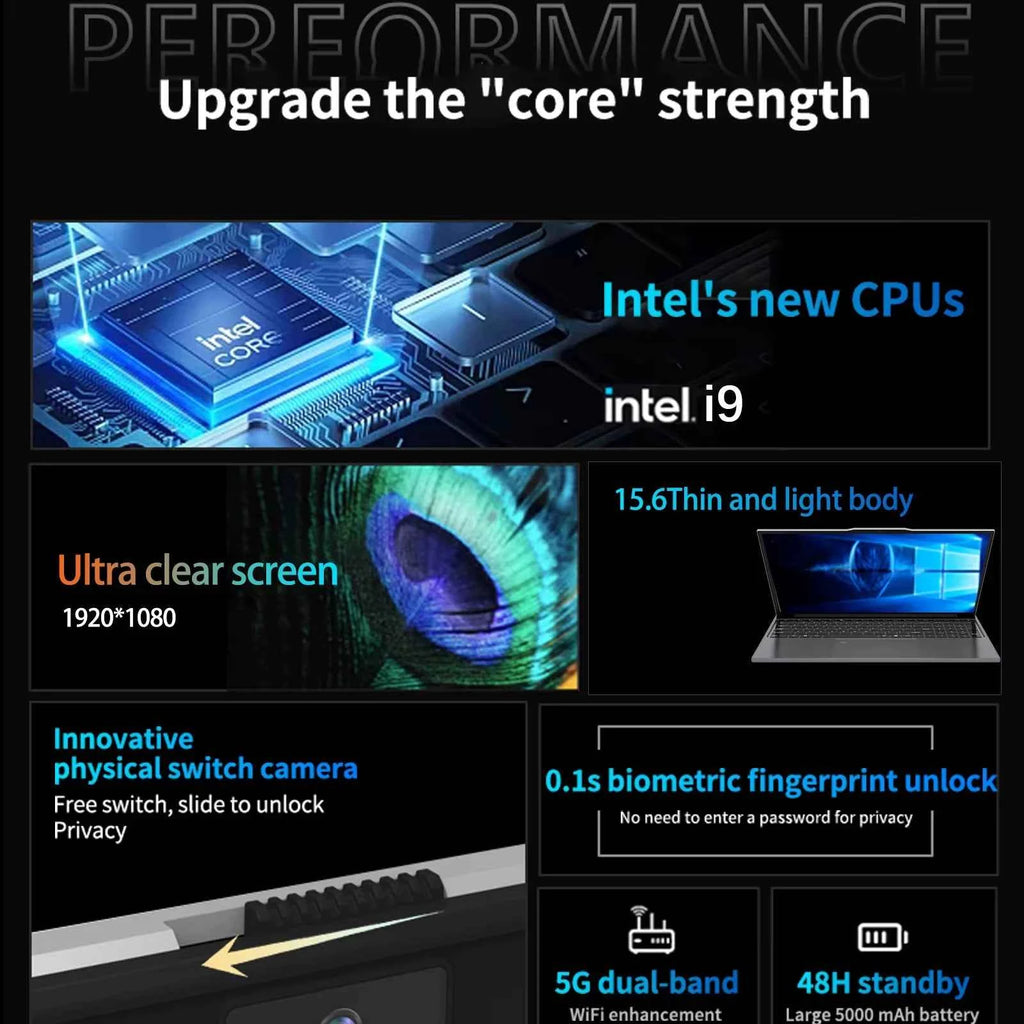 New Windows 11 Pro 15.6" Laptop Computer PC Intel Core i9 10980HK 16GB RAM 1TB SSD Fingerprint Unlock Notebook Backlight Laptop