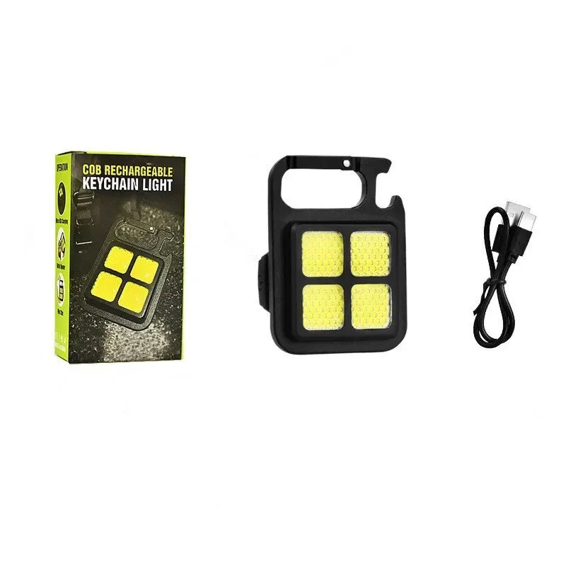 Mini LED Flashlight Keychain Light Double COB Lights USB Rechargeable Work Lights Fishing Lanterna with Magnet Built-in Battery