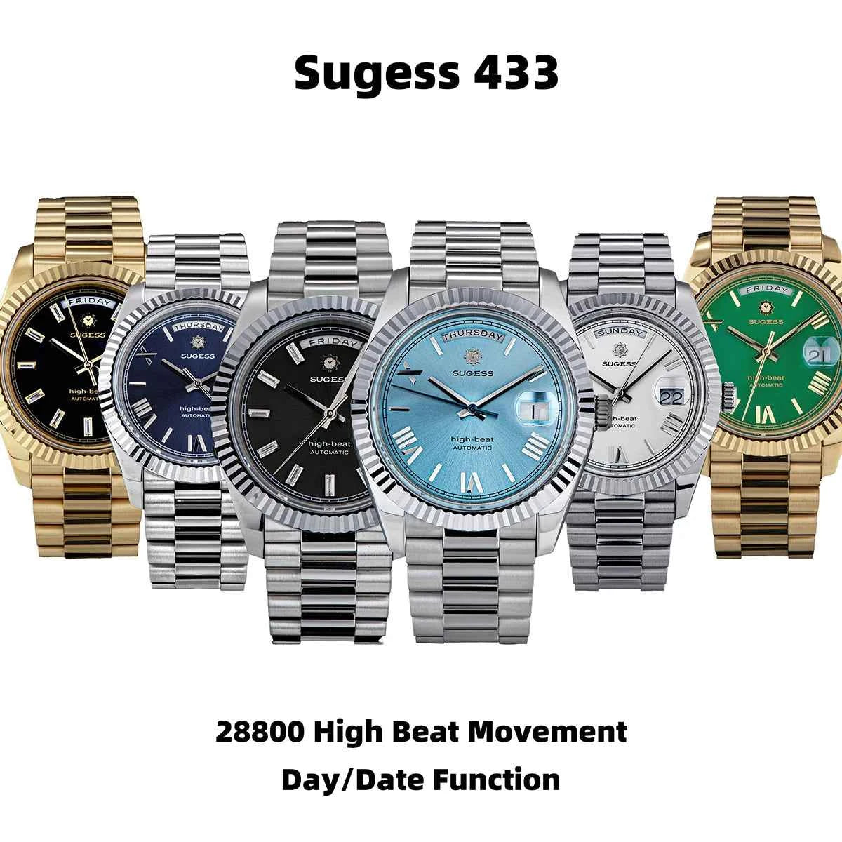 Sugess 40mm Men's Watches Automatic Date Mechanical Day Wristwatch Peacock SL3034 Movement Sapphire Waterproof Luxury Retro New
