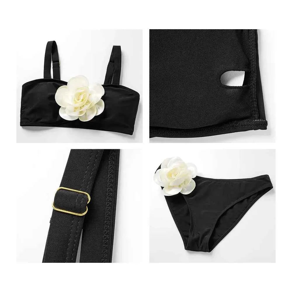 2026 New Sexy White 3D Flower Solid Two Piece Push Up Bikini Set Luxury Swimwear Women Swimsuit Beachwear Summer Bathing Suit