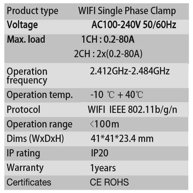 Tuya Smart Energy Meter WIFI Bidirection 2 Channel with Current Transformer Clamp App Monitor Power 80A 110V/240V