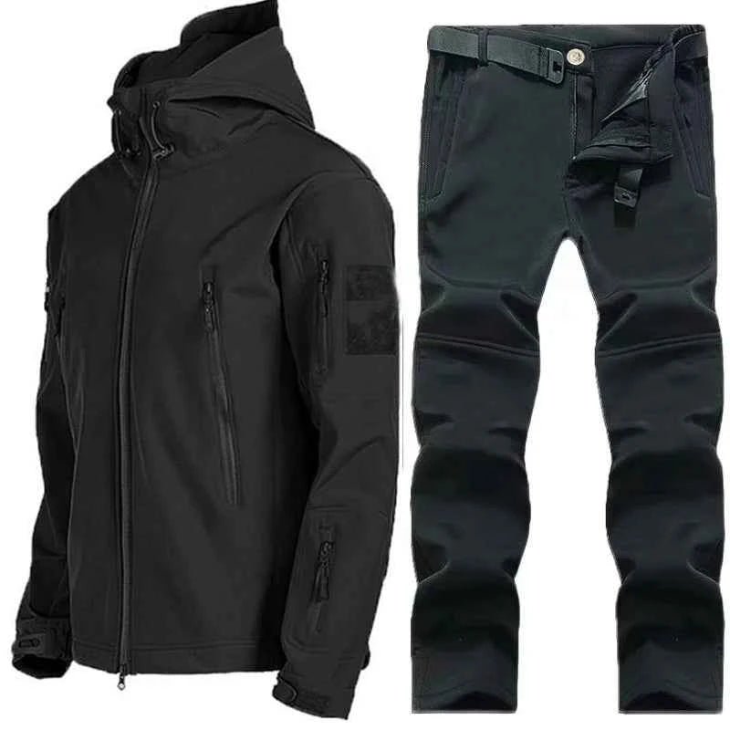 Winter Autumn Tactical Jackets Elastic Men Fleece Waterproof Suits Fishing Warm Hiking Camping Tracksuits Set Hood Coat S-5XL
