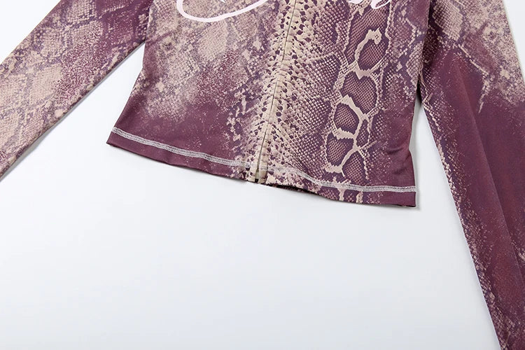 Weird Puss Letter Snake Print Tracksuit 2-Piece Set Women Patchwork Zip Jacket+Pants Matching Casual Stretch Streetwear Outfits