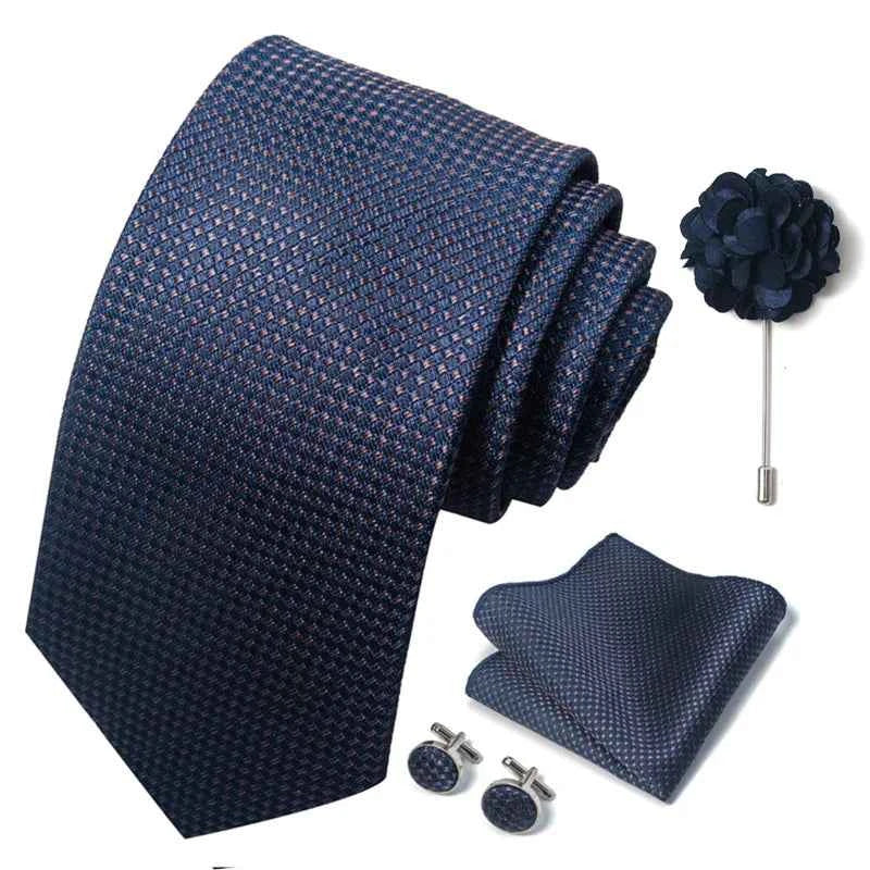 Luxury Mens Ties Floral Black Gold Ties Paisley NeckTie Pocket Square Cufflinks Brooch Set Men's Wedding Party Tie