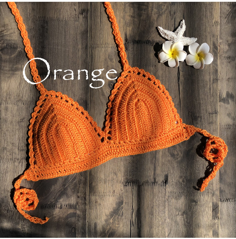 CROCHET BIKINI 2023 Sexy Top Handmade Knit Crochet Crop Top Women Summer Swimwear Camisoles Push Up Beach Tanks Halter Yoga Bras
