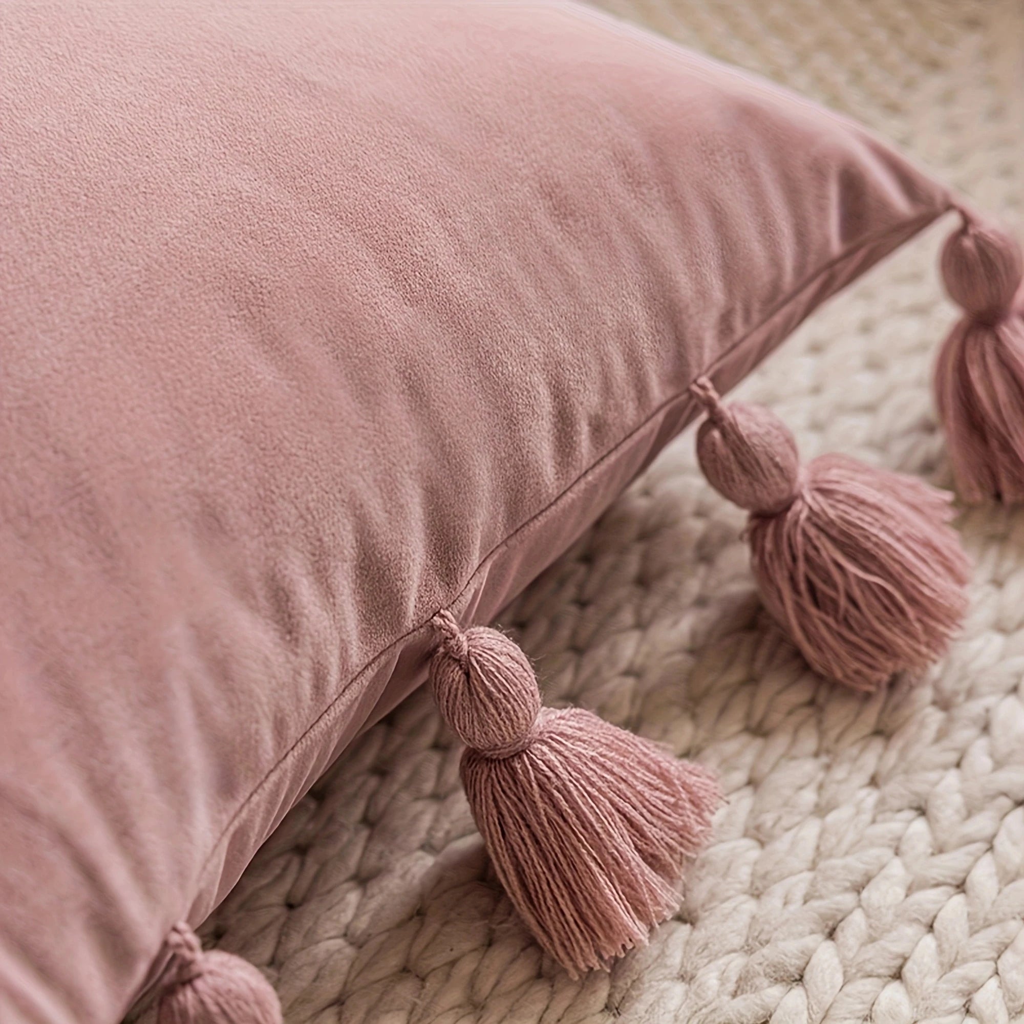 1pcSolid Decorative Throw Pillow Cover with Tassels Boho Accent Cushion Case for Couch Bedroom Car