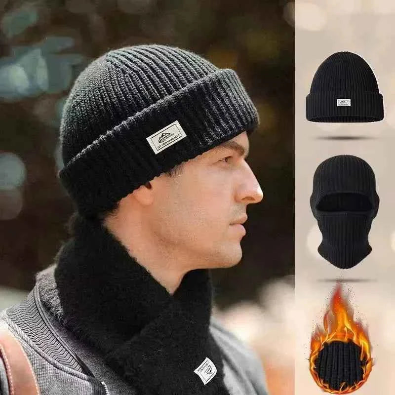 2 in1 Winter Mask Beanies Hats Warm Knitted Balaclava Hats Windproof Solid Full Face Ski Bonnet Tactical Cycling Earmuffs Cap