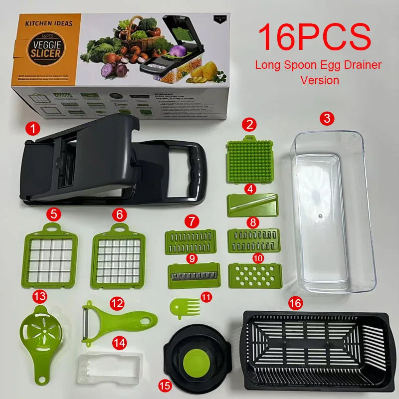 2026 Best-seller 16 IN 1 Multifunctional Vegetable Chopper Handle Food Grater Egg Liquid Separator Peeler Vegetable Slicer Dicer