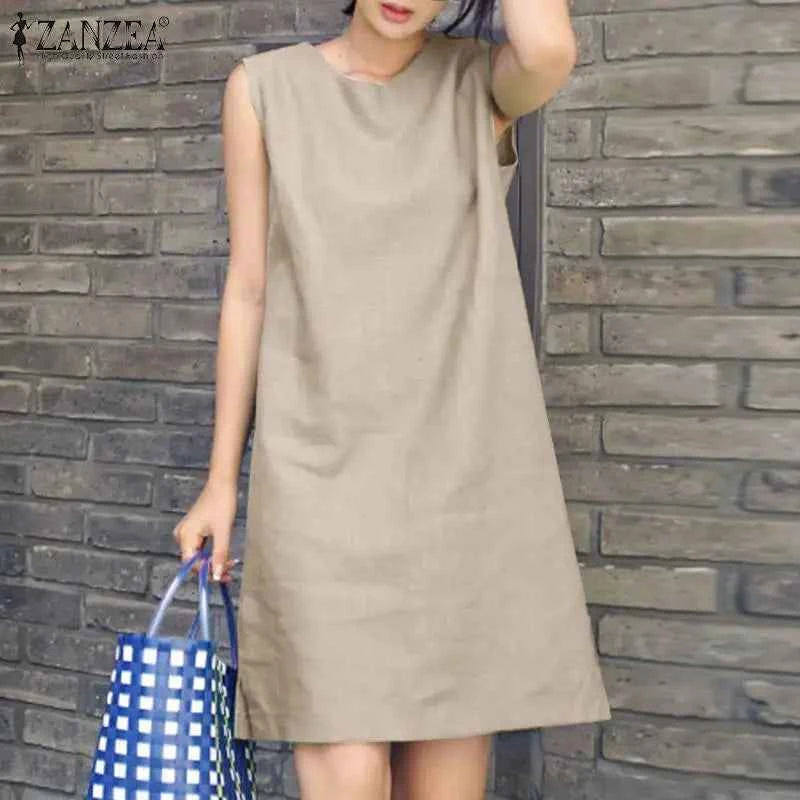 2024 Summer Dress ZANZEA Fashion Sleeveless Beach Vestidos Office Work Sundress Women Elegant Solid Color Dresses Robe Femme