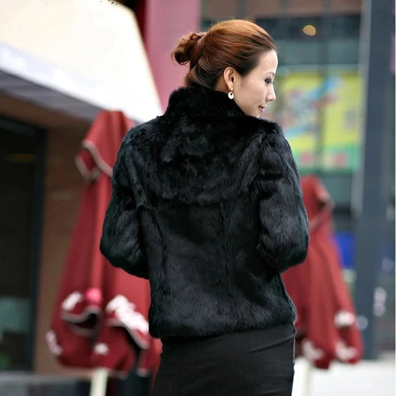 2026 New Autumn Winter Real Genuine Rabbit Fur Coat Women Full Pelt Real Rabbit Fur Jacket Fashion Fur Mandarin Collar Overcoats