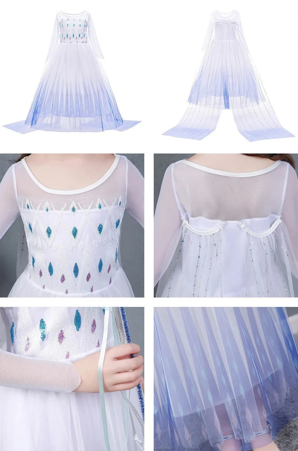 Girl Princess Cinderella Dress Elsa Anna Mermaid Jasmine Belle Snow White Costume Girls Birthday Party Halloween Dress 2-10 Year