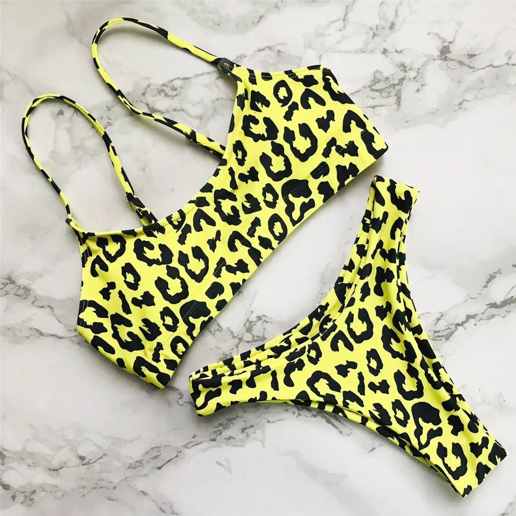 S - XL Sexy Leopard Bikini Women Swimwear Female Swimsuit Two-Pieces Bikini Set Brazilian Bather Bathing Suit Swim V871SW