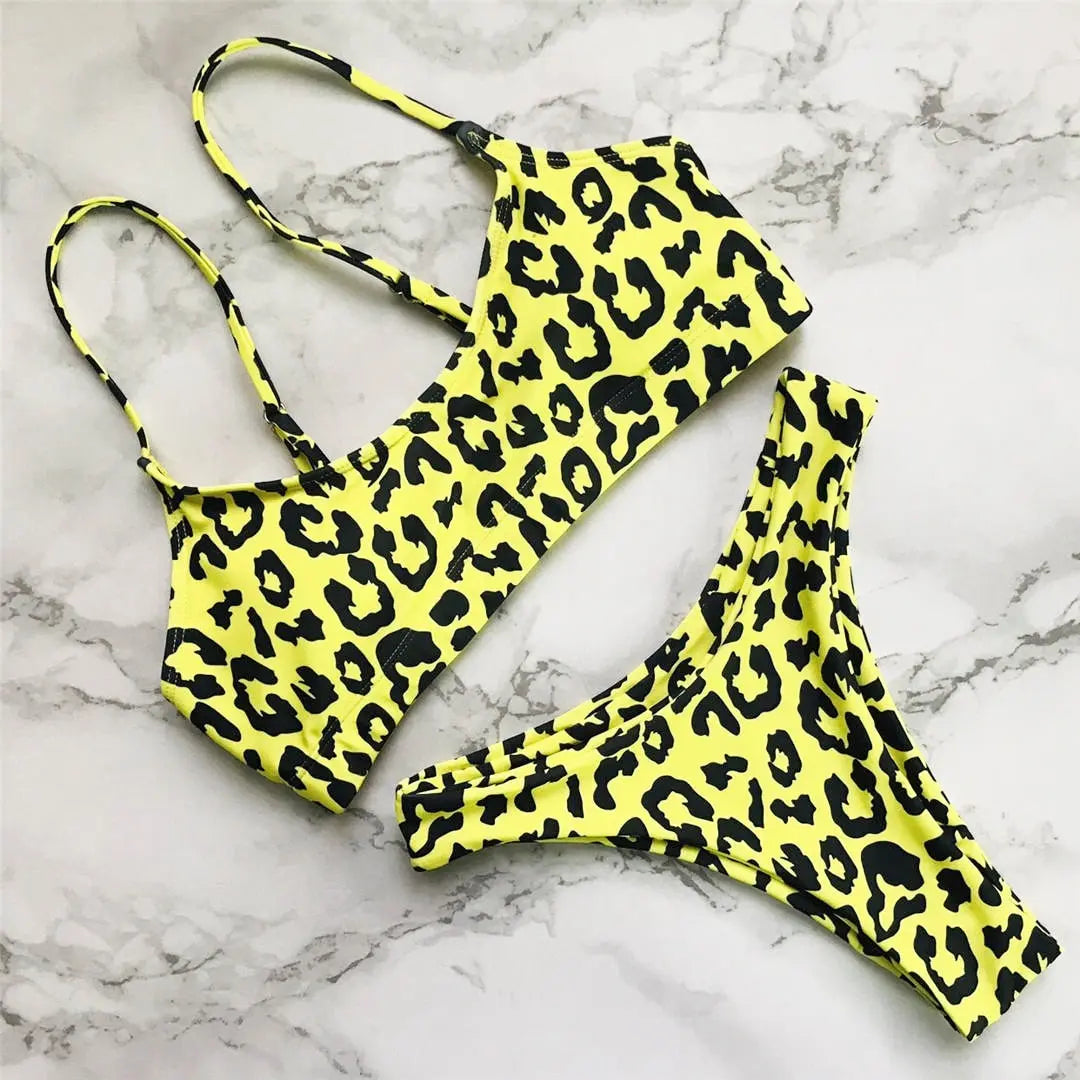 S - XL Sexy Leopard Bikini Women Swimwear Female Swimsuit Two-Pieces Bikini Set Brazilian Bather Bathing Suit Swim V871SW