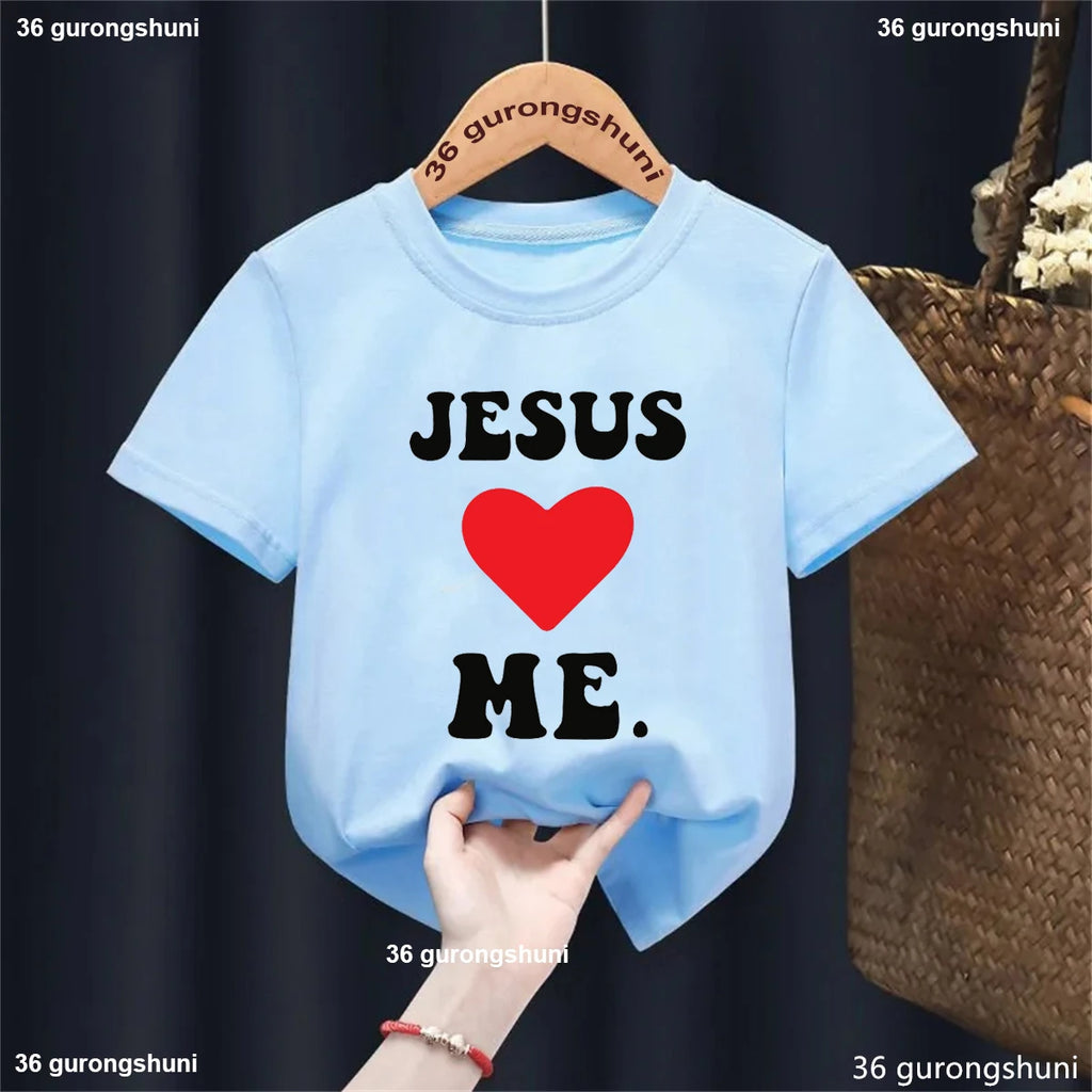 Newest Jesus Love Me Graphic Printed Tshirt Girls/Boys Cool 2-13 Years Kids Clothes Summer Fashion Short Sleeve T-Shirt Tops