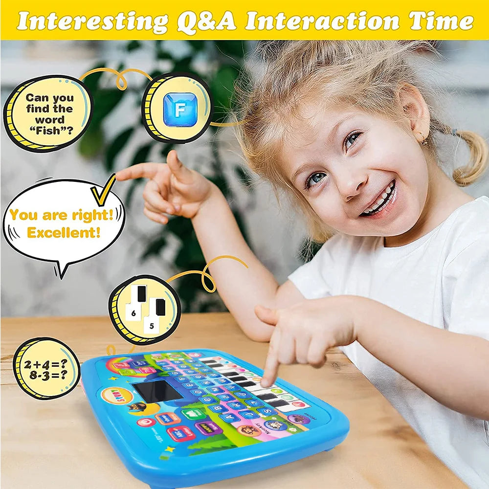 Kids Educational Learning Tablet Toy for Age 3+, Early Literacy Math Music Learning Pad with Electronic Keyboard, Birthday Chris