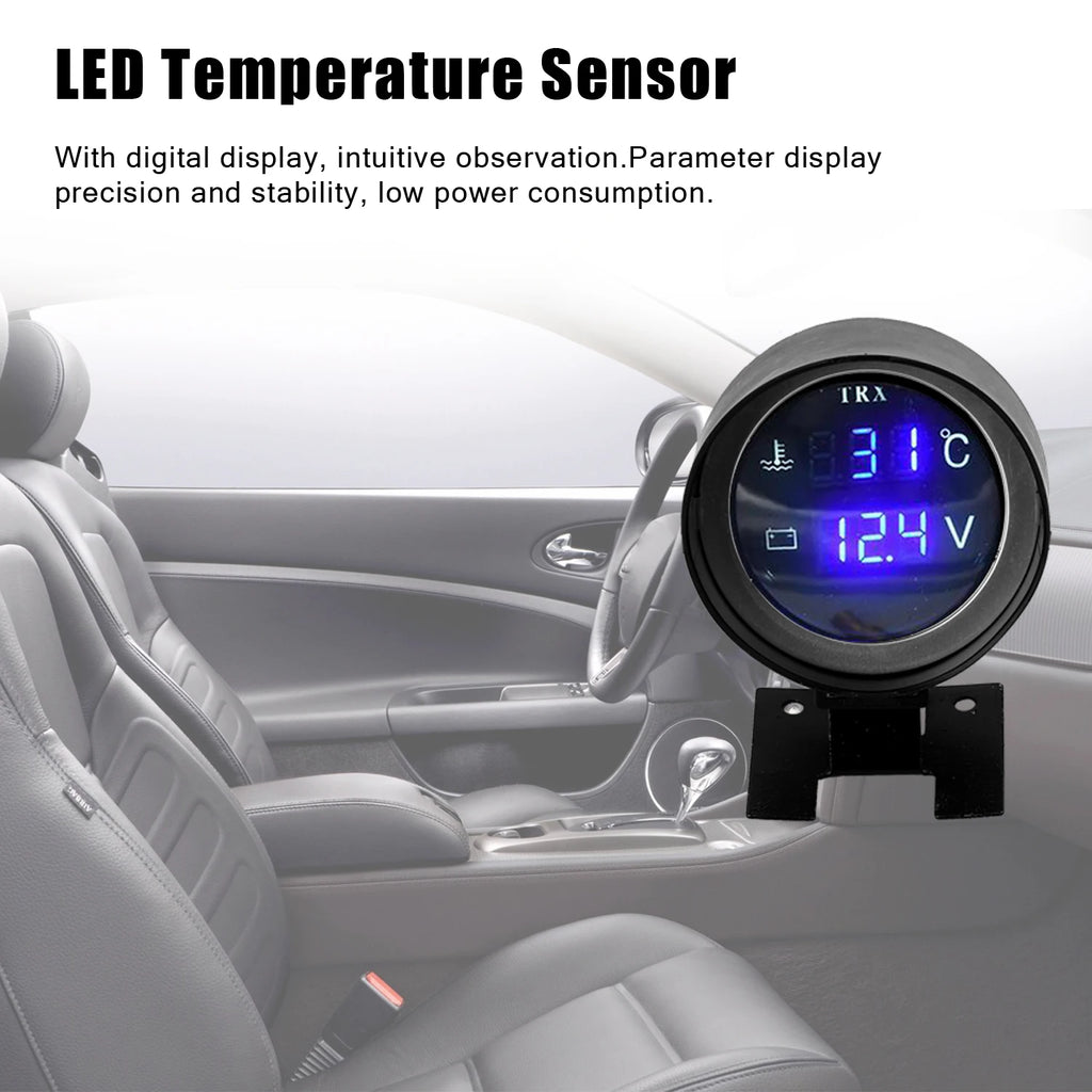 Round Led Digital Car Truck Water Temp Gauge Temperature Sensor Temperatura Moto + Voltmeter Volt Voltage Meter 2 in 1 12.0V 24V