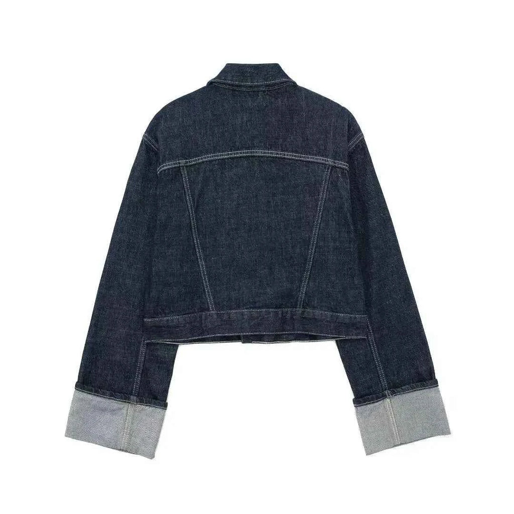 HH Women Fashion Denim Set Casual Lapel Long Sleeve Crop Jacket Buttons Female Vintage Wide Leg Loose Jeans Long Pants