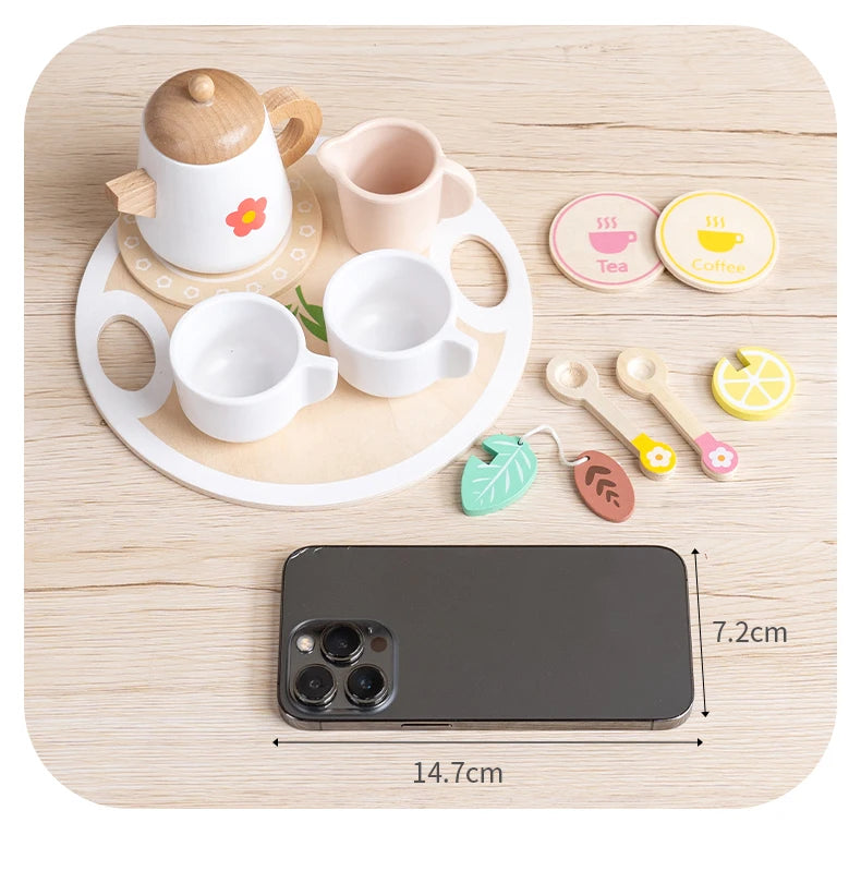 Kids Pretend Play Toys Popular Kids Kitchen Toys Realistic Wooden Tea Set Party Toy Set