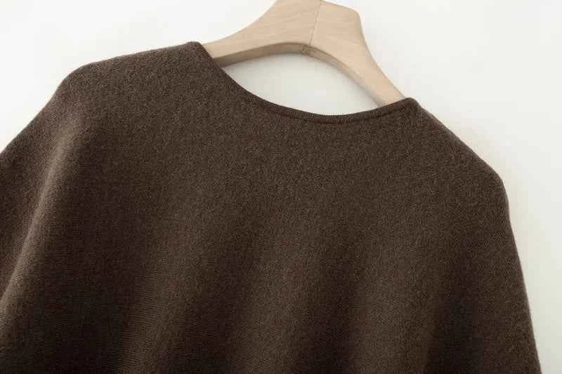 ETJ 2025 women's new fashion oversized loose version of the round neck cape sweater solid color bat sleeve sweater
