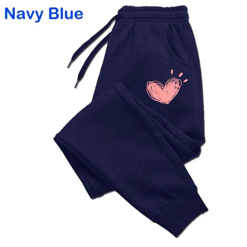 Women Cute Heart Printed Sweatpants Autumn Winter Cotton Long Pants Jogger Trousers Casual Sports Fitness Women Sweat Pants