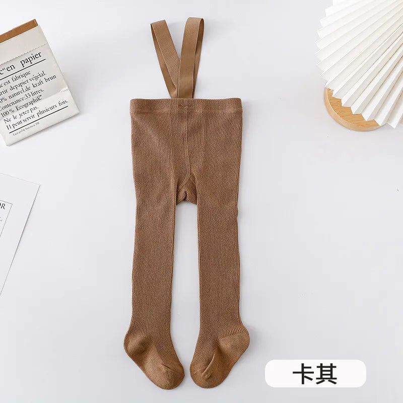 Newborn Baby Boys Girls Pantyhose Solid High Waist Ribbed Knit Tight Infant Spring Autumn Strap Leggings
