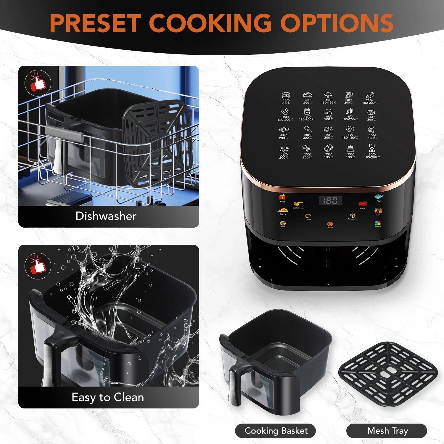 6L/10L Air Fryer, Healthy Cooker with Visual Cooking Window, Non-Stick Basket, 60-Minute Timer, Dishwasher Safe.
