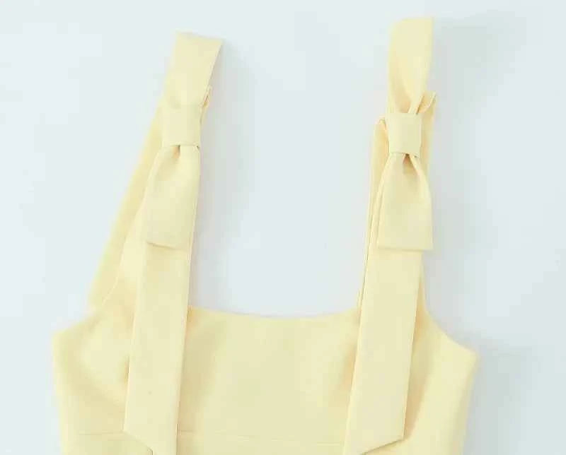 MUJER 2025 Bow Crop Top Woman Yellow Sexy Backless Top Women White Sleeveless Tops for Women Summer Camisole Bustier Top Female