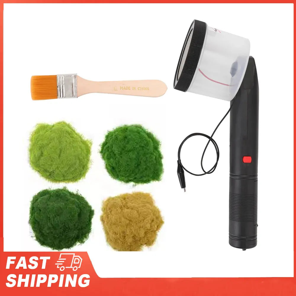 ABS Antiskid Handle Mini Static Grass Flocking Applicator with 4 Colors of Grasspowders for DIY Scenic Modelling Sand Table